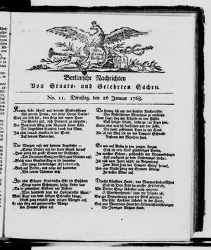 Berlinische Nachrichten von Staats- und gelehrten Sachen vom 26.01.1768