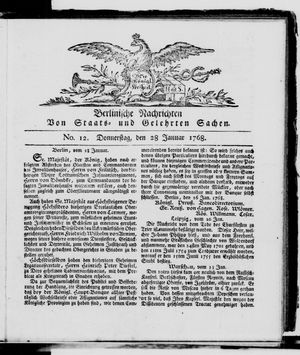 Berlinische Nachrichten von Staats- und gelehrten Sachen vom 28.01.1768