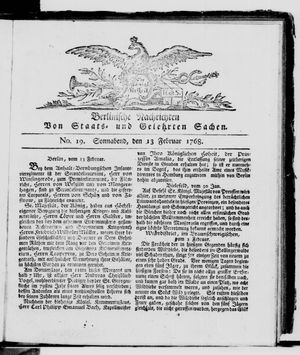 Berlinische Nachrichten von Staats- und gelehrten Sachen vom 13.02.1768