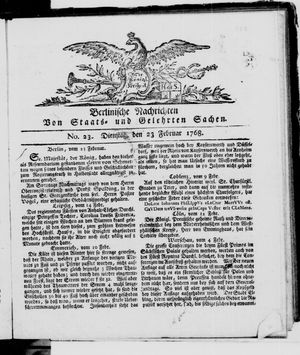 Berlinische Nachrichten von Staats- und gelehrten Sachen vom 23.02.1768