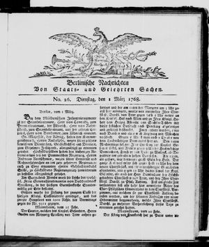 Berlinische Nachrichten von Staats- und gelehrten Sachen vom 01.03.1768