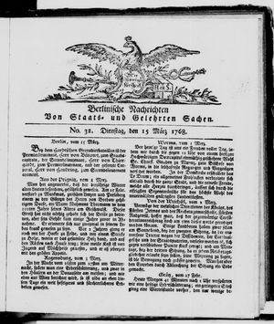 Berlinische Nachrichten von Staats- und gelehrten Sachen vom 15.03.1768