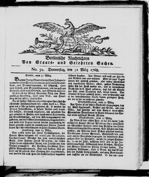 Berlinische Nachrichten von Staats- und gelehrten Sachen vom 31.03.1768