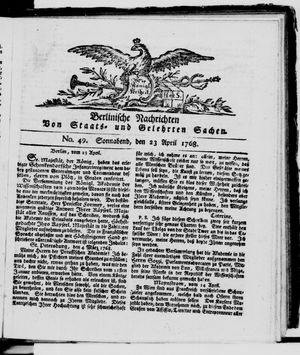 Berlinische Nachrichten von Staats- und gelehrten Sachen vom 23.04.1768