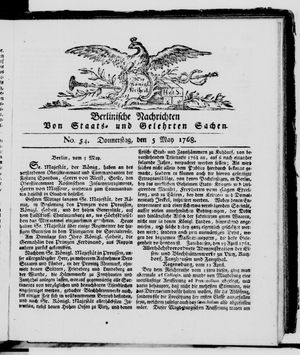 Berlinische Nachrichten von Staats- und gelehrten Sachen vom 05.05.1768