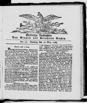 Berlinische Nachrichten von Staats- und gelehrten Sachen vom 10.05.1768
