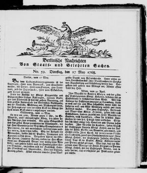 Berlinische Nachrichten von Staats- und gelehrten Sachen vom 17.05.1768