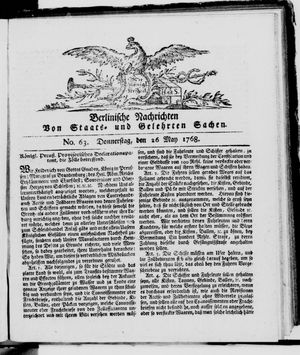 Berlinische Nachrichten von Staats- und gelehrten Sachen vom 26.05.1768