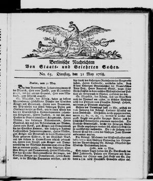 Berlinische Nachrichten von Staats- und gelehrten Sachen vom 31.05.1768