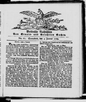 Berlinische Nachrichten von Staats- und gelehrten Sachen vom 04.06.1768