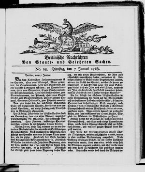 Berlinische Nachrichten von Staats- und gelehrten Sachen vom 07.06.1768