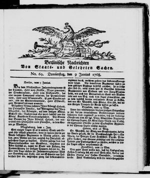 Berlinische Nachrichten von Staats- und gelehrten Sachen vom 09.06.1768