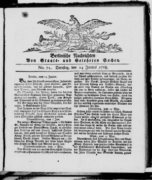 Berlinische Nachrichten von Staats- und gelehrten Sachen vom 14.06.1768