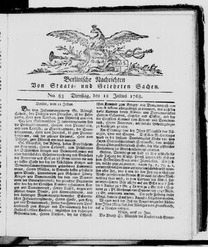 Berlinische Nachrichten von Staats- und gelehrten Sachen vom 12.07.1768