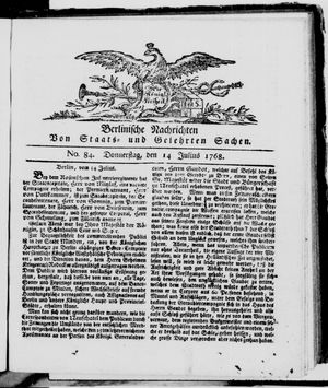 Berlinische Nachrichten von Staats- und gelehrten Sachen vom 14.07.1768
