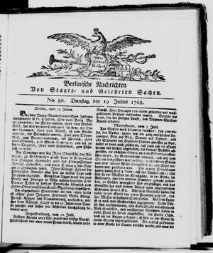 Berlinische Nachrichten von Staats- und gelehrten Sachen vom 19.07.1768