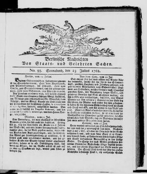 Berlinische Nachrichten von Staats- und gelehrten Sachen vom 23.07.1768