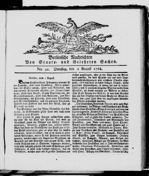 Berlinische Nachrichten von Staats- und gelehrten Sachen vom 02.08.1768