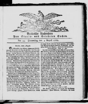 Berlinische Nachrichten von Staats- und gelehrten Sachen vom 04.08.1768