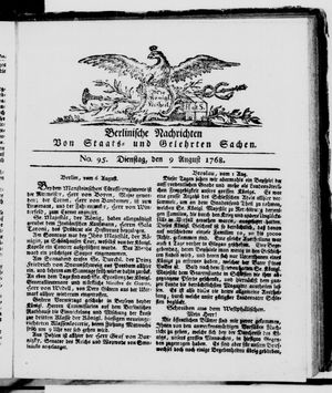Berlinische Nachrichten von Staats- und gelehrten Sachen vom 09.08.1768