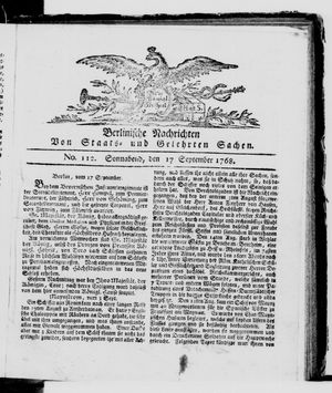 Berlinische Nachrichten von Staats- und gelehrten Sachen vom 17.09.1768