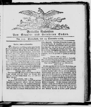 Berlinische Nachrichten von Staats- und gelehrten Sachen vom 24.09.1768