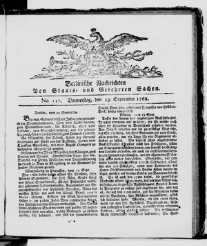 Berlinische Nachrichten von Staats- und gelehrten Sachen vom 29.09.1768