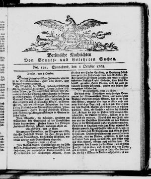 Berlinische Nachrichten von Staats- und gelehrten Sachen vom 08.10.1768
