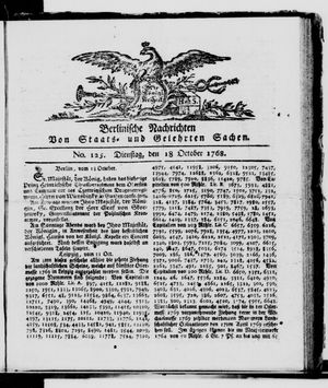 Berlinische Nachrichten von Staats- und gelehrten Sachen vom 18.10.1768