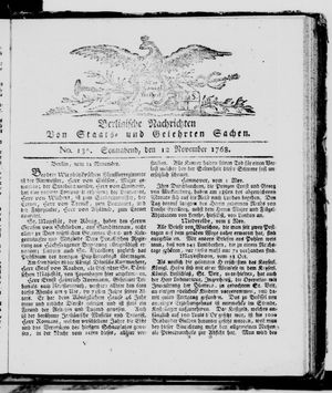 Berlinische Nachrichten von Staats- und gelehrten Sachen vom 12.11.1768