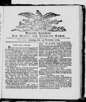 Berlinische Nachrichten von Staats- und gelehrten Sachen vom 15.11.1768