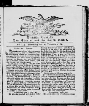 Berlinische Nachrichten von Staats- und gelehrten Sachen vom 17.11.1768