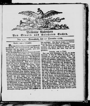 Berlinische Nachrichten von Staats- und gelehrten Sachen vom 17.12.1768