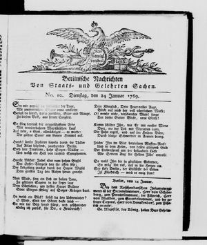 Berlinische Nachrichten von Staats- und gelehrten Sachen vom 24.01.1769