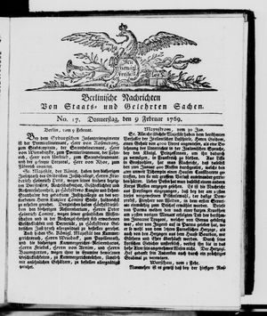 Berlinische Nachrichten von Staats- und gelehrten Sachen vom 09.02.1769