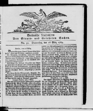 Berlinische Nachrichten von Staats- und gelehrten Sachen vom 16.03.1769