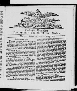 Berlinische Nachrichten von Staats- und gelehrten Sachen vom 23.03.1769