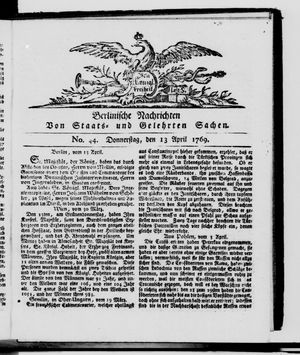 Berlinische Nachrichten von Staats- und gelehrten Sachen vom 13.04.1769