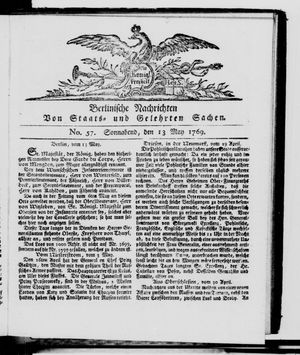 Berlinische Nachrichten von Staats- und gelehrten Sachen vom 13.05.1769