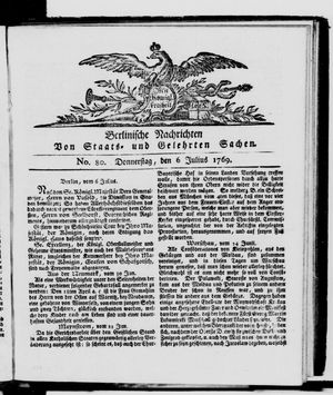 Berlinische Nachrichten von Staats- und gelehrten Sachen vom 06.07.1769