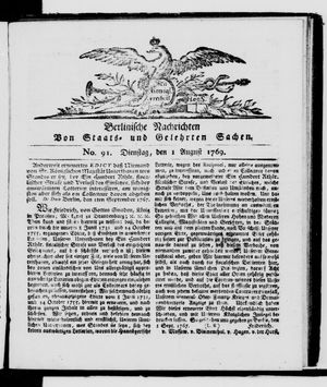 Berlinische Nachrichten von Staats- und gelehrten Sachen vom 01.08.1769