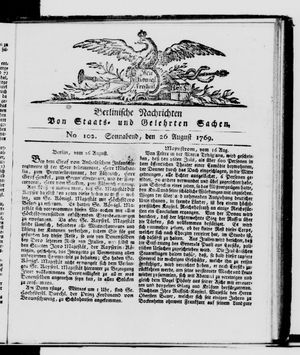 Berlinische Nachrichten von Staats- und gelehrten Sachen vom 26.08.1769
