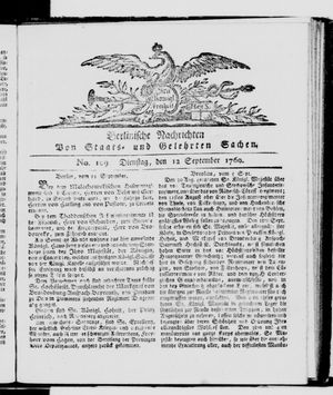 Berlinische Nachrichten von Staats- und gelehrten Sachen vom 12.09.1769