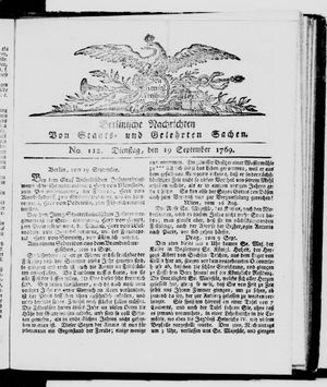 Berlinische Nachrichten von Staats- und gelehrten Sachen vom 19.09.1769