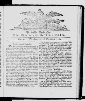 Berlinische Nachrichten von Staats- und gelehrten Sachen vom 26.09.1769