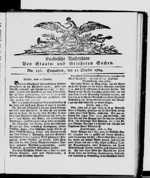 Berlinische Nachrichten von Staats- und gelehrten Sachen vom 19.10.1769