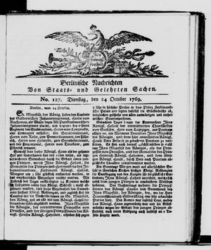 Berlinische Nachrichten von Staats- und gelehrten Sachen vom 24.10.1769