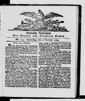 Berlinische Nachrichten von Staats- und gelehrten Sachen vom 09.11.1769
