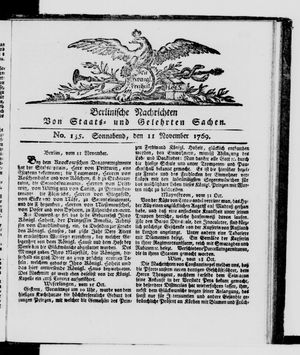 Berlinische Nachrichten von Staats- und gelehrten Sachen vom 11.11.1769