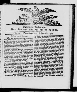 Berlinische Nachrichten von Staats- und gelehrten Sachen vom 16.11.1769